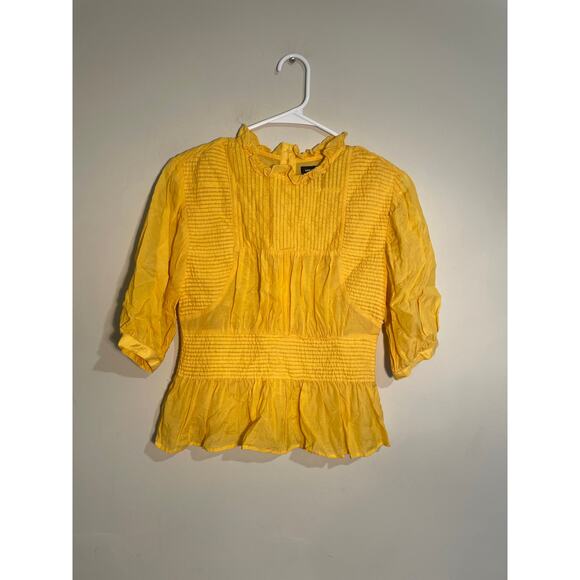 Something Navy Pleated Peplum Top in Yellow Whip Size XS - Picture 1 of 9